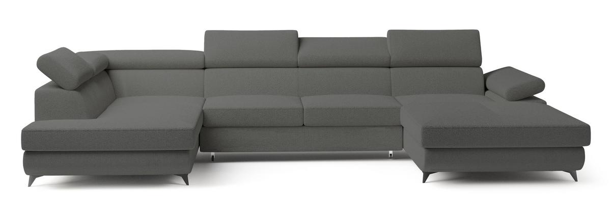 WOHNLANDSCHAFT RUBANO L-S Grau Boucle-Stoff mit Schlaffunktion - Grau, Holz (339/89/190cm) - MASSENO