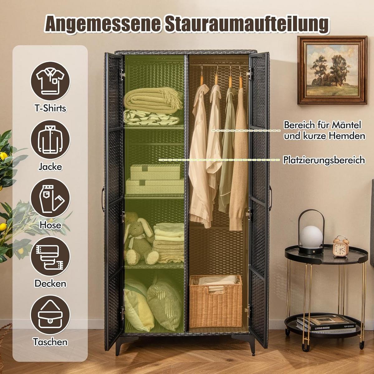 GARTENSCHRANK Schwarz - Schwarz, Kunststoff (72/157/50cm) - COSTWAY