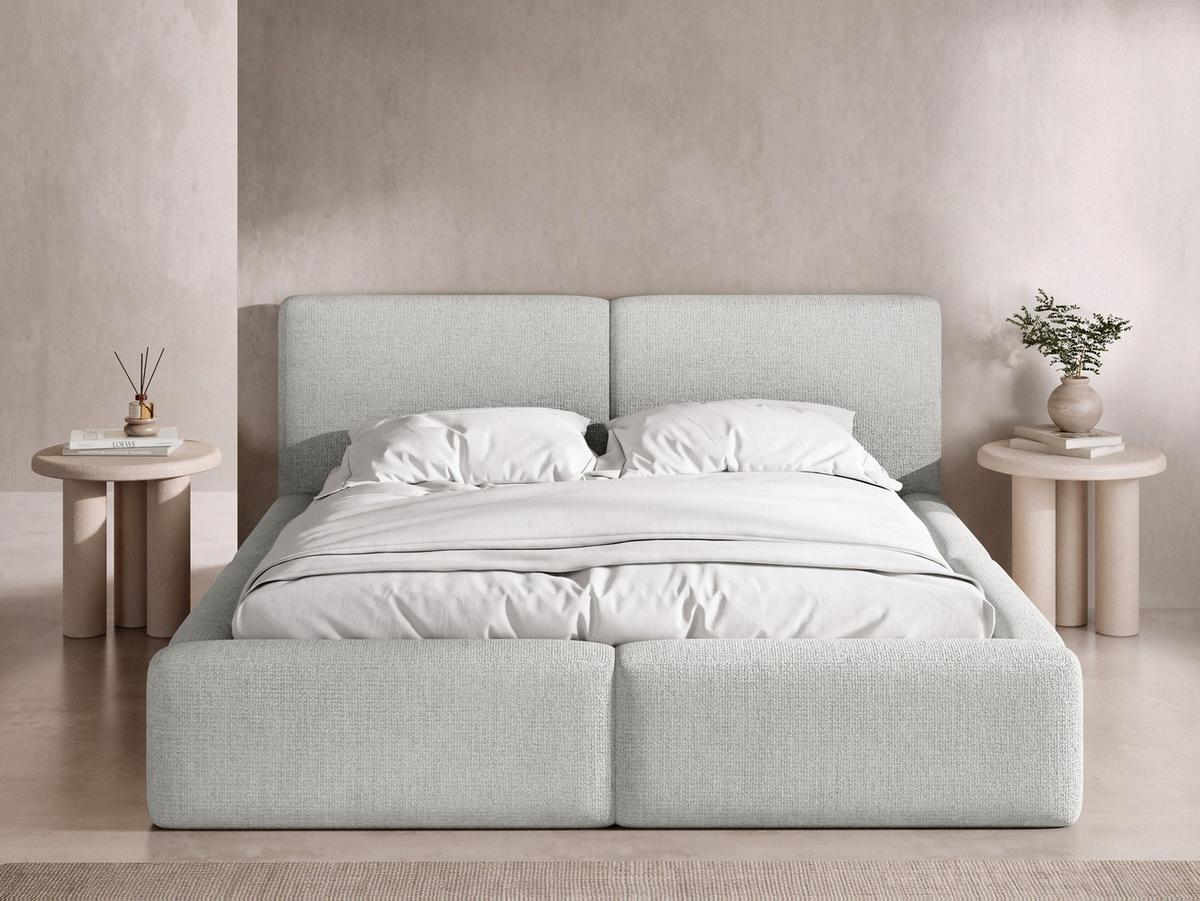 POLSTERBETT Duo mit Bettkasten, Metall-Lattenrost & hohem Kopfteil in Grau Chenille 160x200 cm - Birkefarben/Grau, Kunststoff/Textil (160/200cm) - WFL GROUP