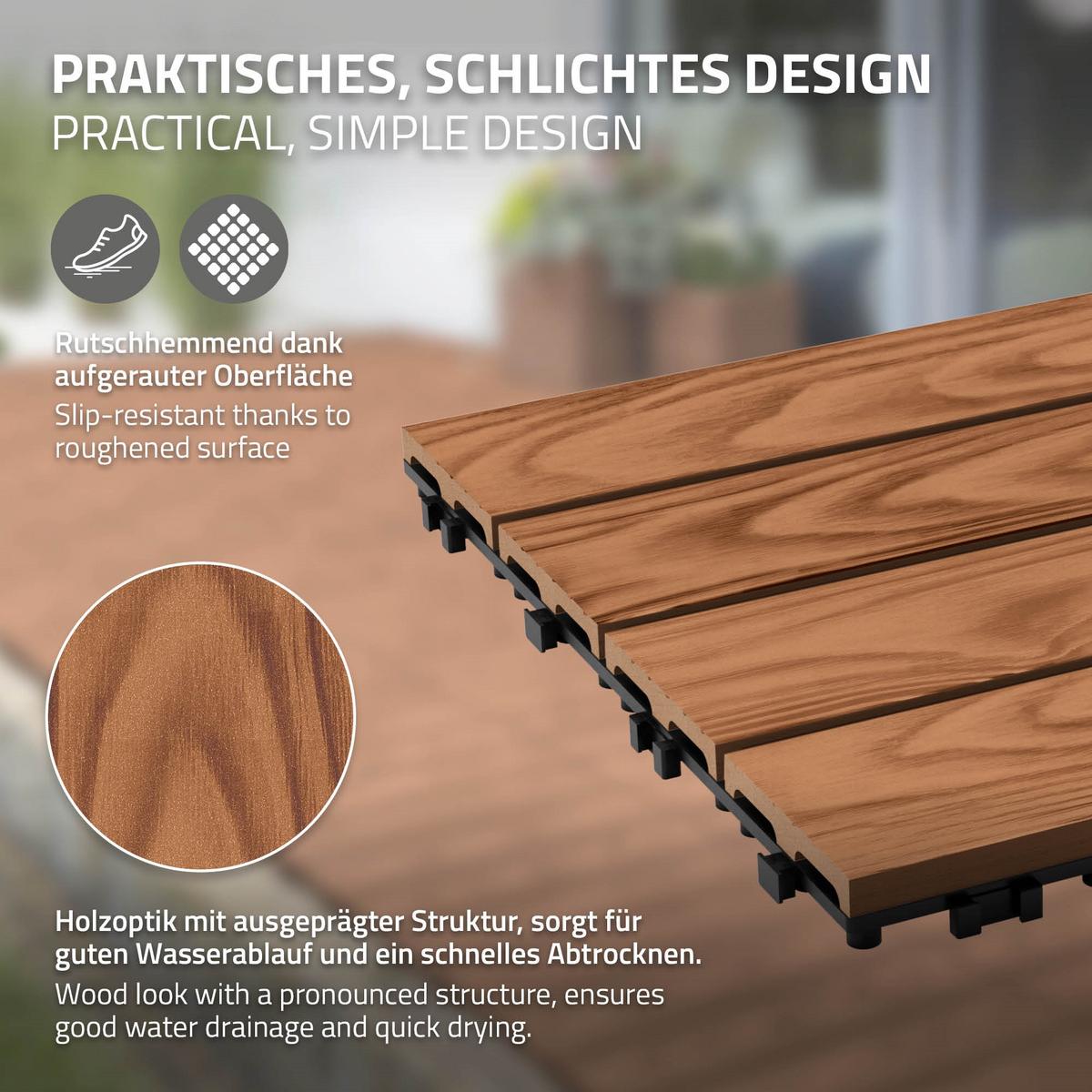TERRASSENFLIESE Hellbraun 33 Stück - Hellbraun, Holzwerkstoff (30/30/2cm) - ML-DESIGN