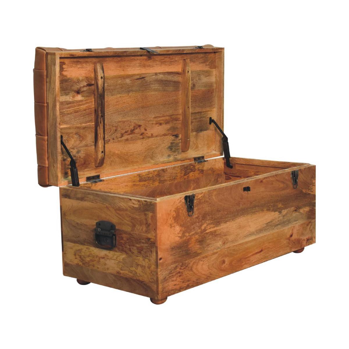 AUFBEWAHRUNGSTRUHE Büffelleder Oak-ish, Aufklappbare Aufbewahrungstruhe, Hellbraun - Hellbraun/Messingfarben, Mangoholz/Holz (90/45/45cm) - Artisan Furniture