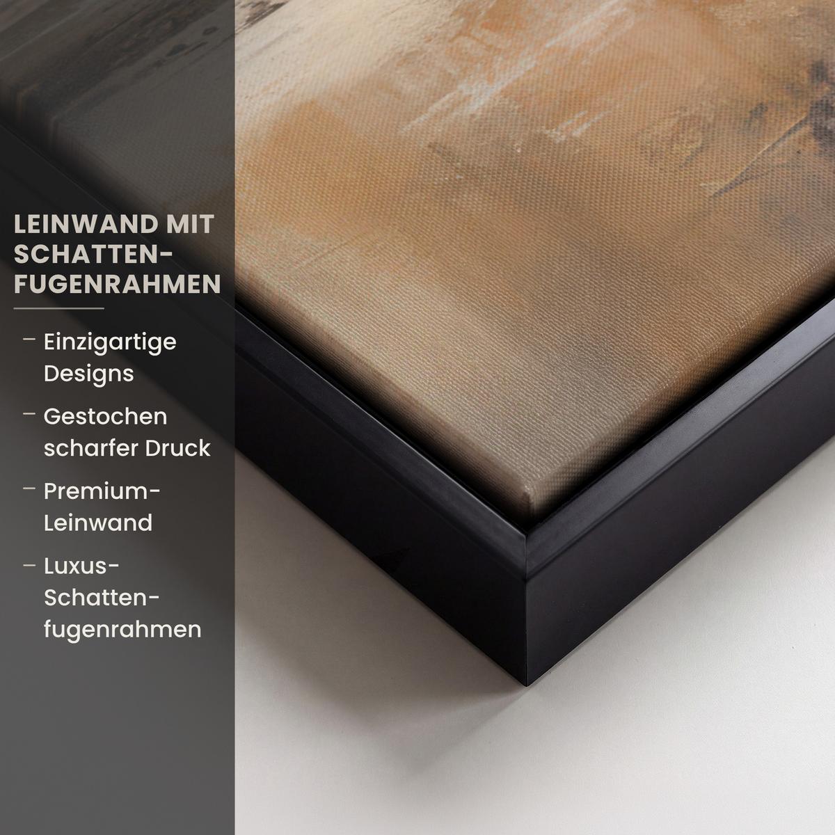 LEINWAND Bilder mit Rahmen - Kunst - Industriell - Grau - Braun - Abstrakt - 100x70 - Sandfarben, Textil (100/70cm) - MuchoWow
