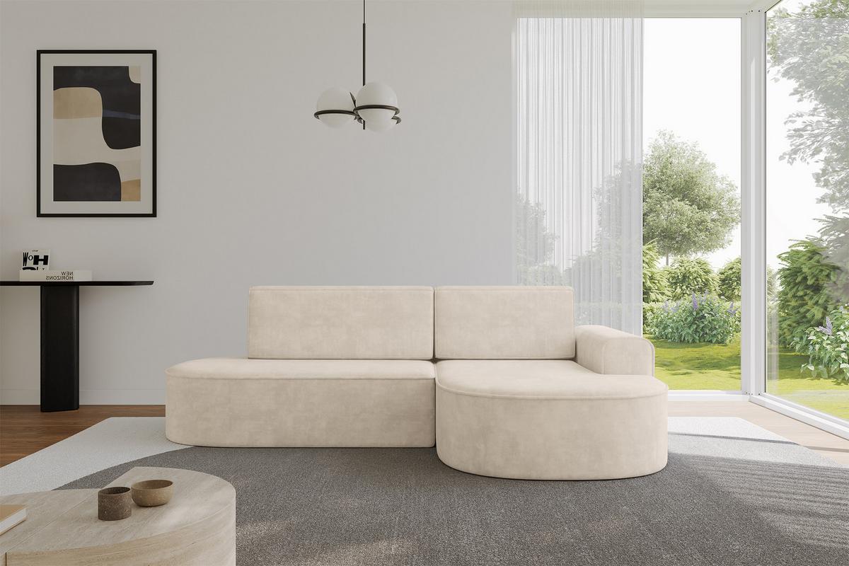 ECKSOFA mit Schlaffunktion und Bettkasten Ottomane Rechts MARI-L1-S - 283x167x73 cm Beige Velours - Sandfarben/Schwarz, Holzwerkstoff/Kunststoff (167/283cm) - ALTDECOR