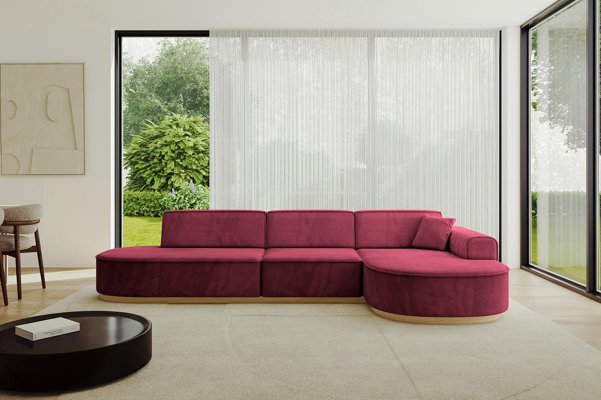 ECKSOFA Ottomane Rechts MARI-L2-v2 - 328x171x83 cm Bordeaux Velours - Bordeaux, Holzwerkstoff/Textil (171/328cm) - ALTDECOR