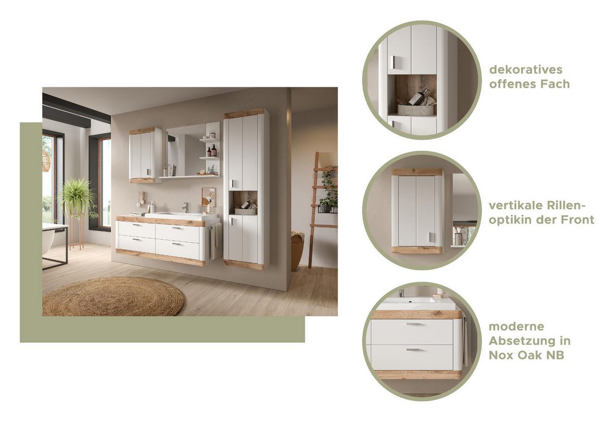 HOCHSCHRANK weiß, Eiche 45 cm, Badschrank mit Soft-Close - Eichefarben/Silberfarben, Holzwerkstoff/Kunststoff (45/172/30cm) - Inn.Furn
