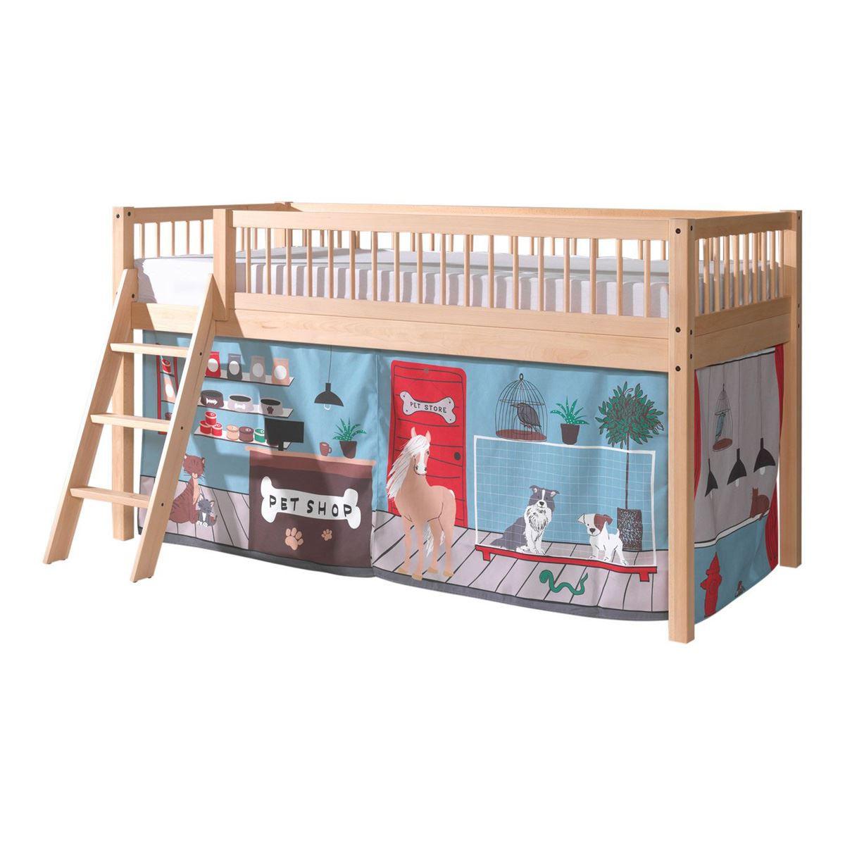 HALBHOHES BETT Kelci 90x200 Textilset Pet Shop Buche Massivholz natur - Buchefarben, Holz (90/200cm) - 58aufmkessel