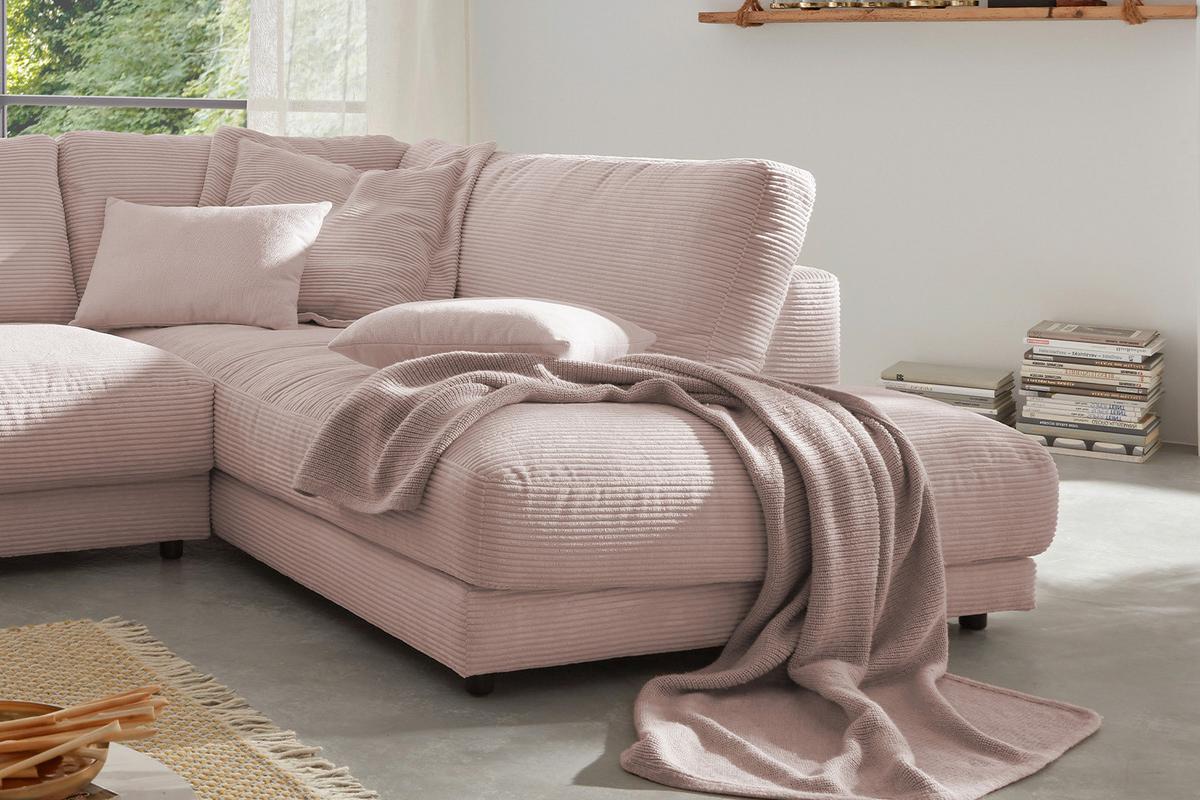 ECKSOFA MADELINE Pink Cord - Schwarz/Rosa, Kunststoff/Textil (325/224cm) - KAWOLA