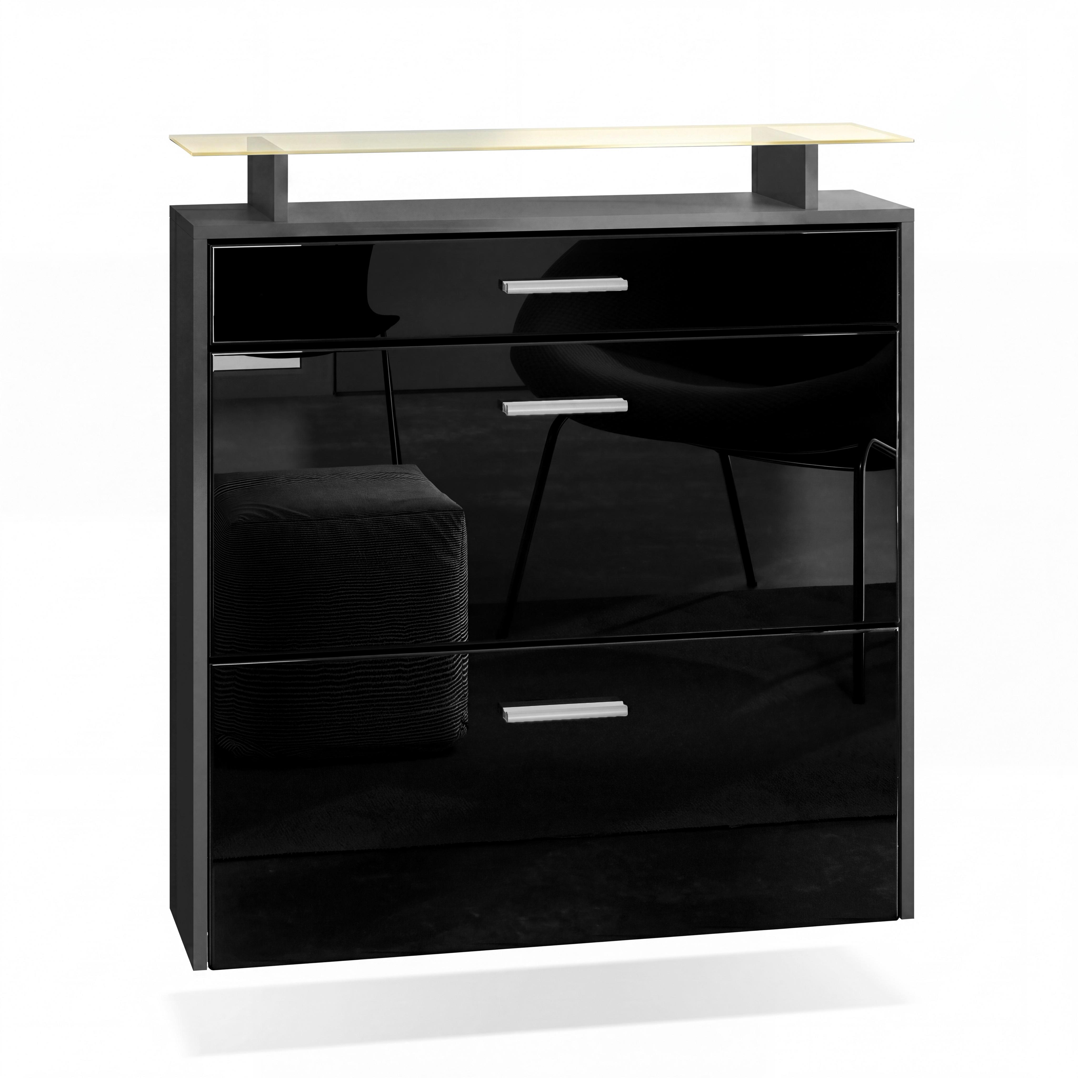 SCHUHSCHRANK Malea Fronten in Schwarz Hochglanz - Schwarz Hochglanz, Holzwerkstoff (89/96/23cm) - Vladon