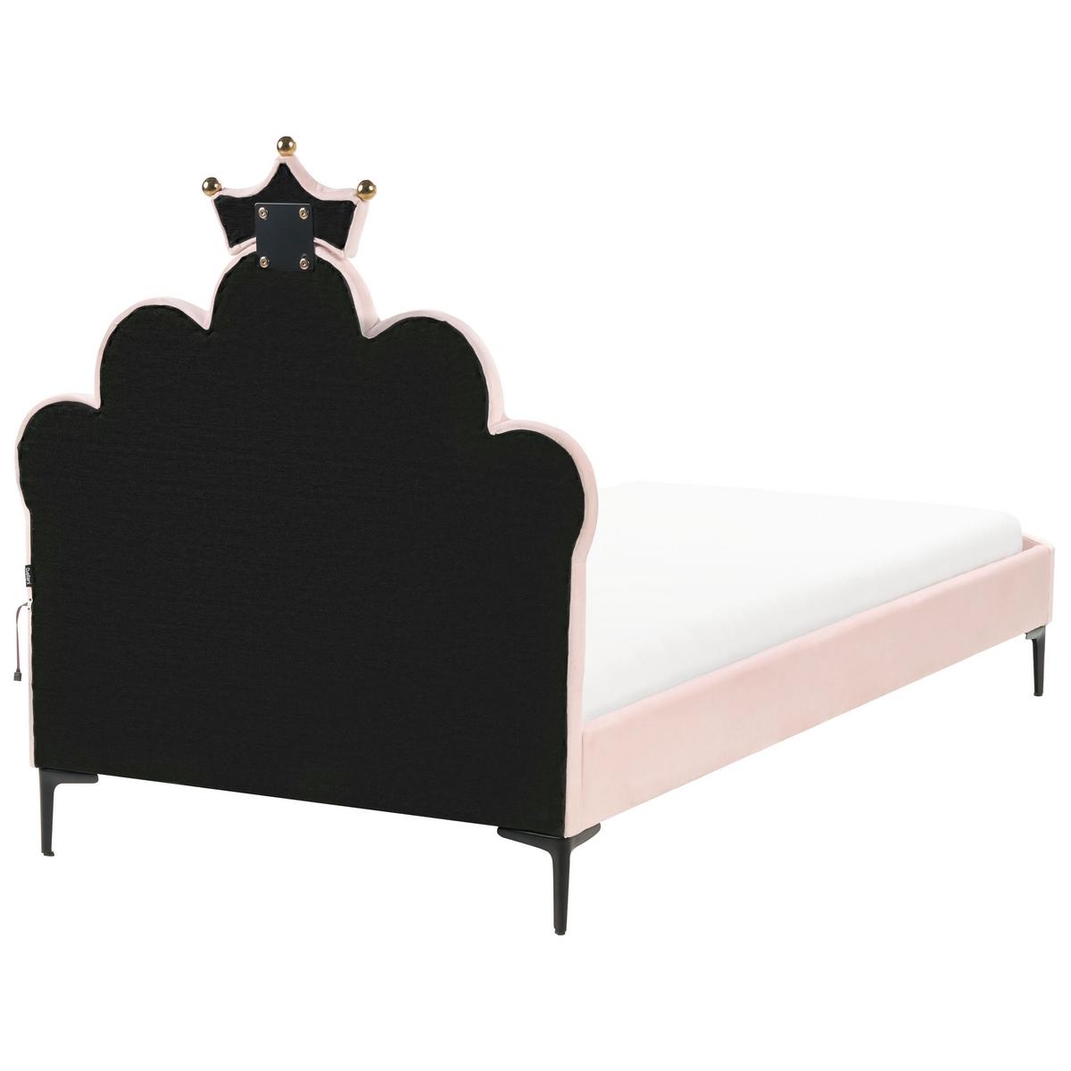 KINDERBETT Krone Samtstoff 90/200 cm mit LED-Beleuchtung Rosa Rubian - Pink, Textil (90/200cm) - Beliani