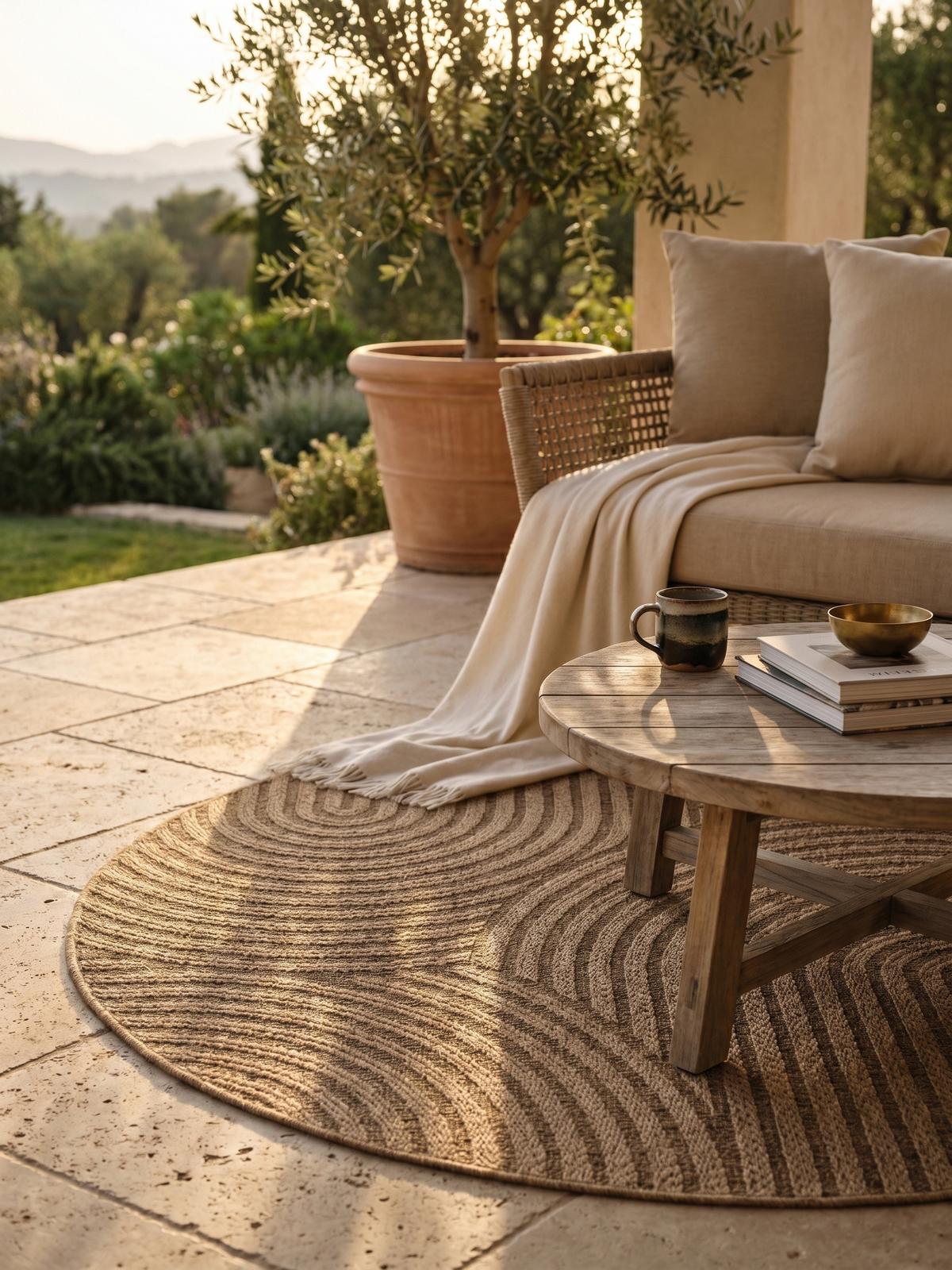 TEPPICH Outdoor ARLBERG in Beige, in Jute-Optik, Ø 160 cm - Beige, Textil (160/160cm) - KADIMA DESIGN