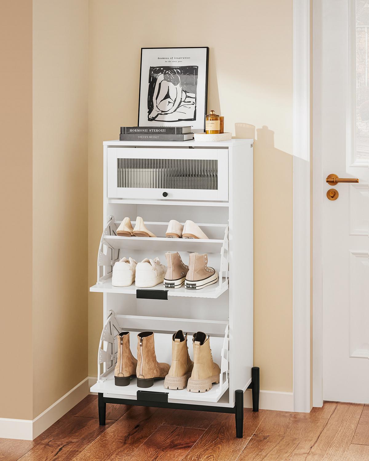 SCHUHSCHRANK Weiß - Weiß, Glas/Holzwerkstoff (59/115/40cm) - SoBuy