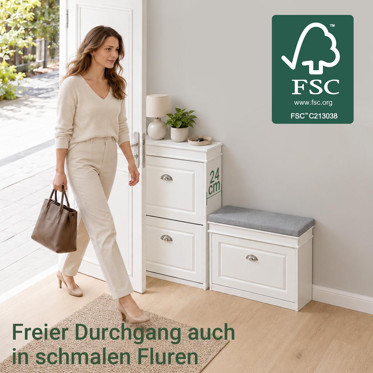 SCHUHSCHRANK Weiß - Weiß, Holzwerkstoff (53/82/24cm) - SoBuy