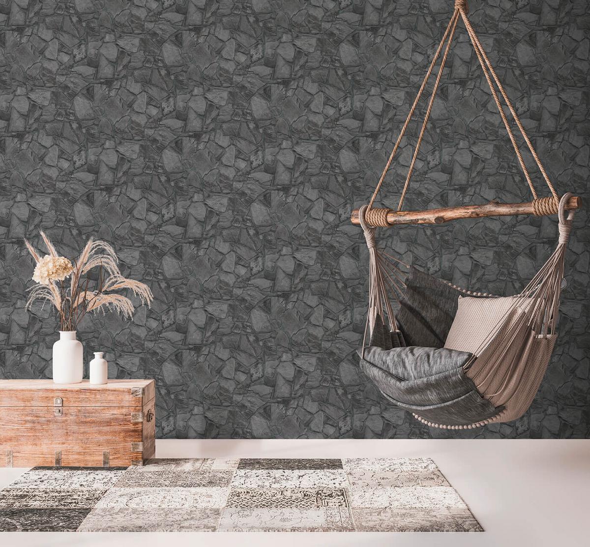 VLIESTAPETE Grau 53/1005 cm - Schwarz, Textil (53/1cm) - KUNSTLOFT