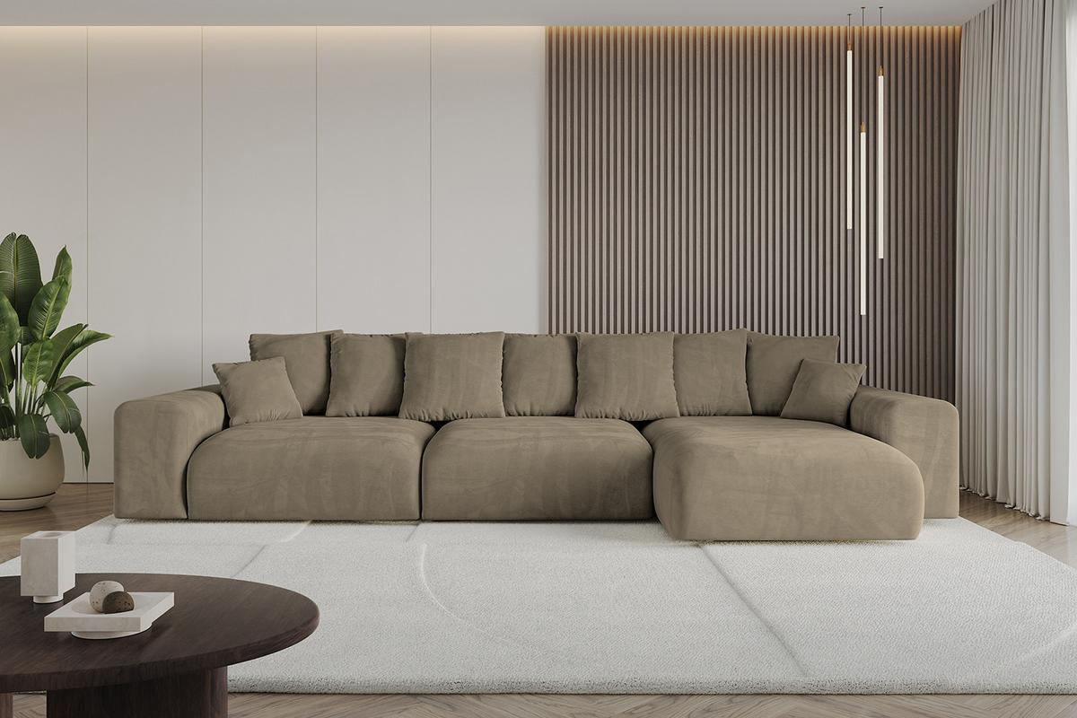 ECKSOFA Ottomane rechts ESKAR-L2 364x176x72 Braun Velours - Schwarz/Braun, Holzwerkstoff/Kunststoff (176/364cm) - ALTDECOR