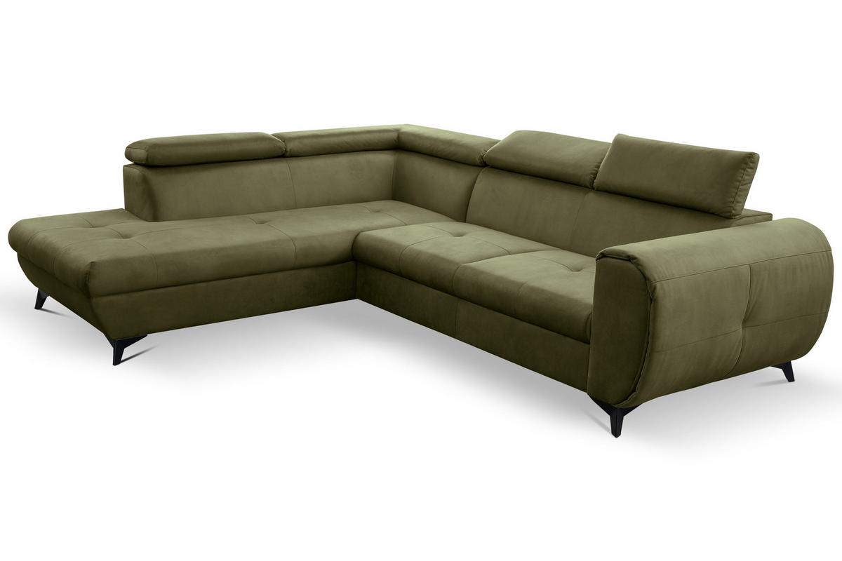 ECKSOFA MAGIA L-S Grün Plüsch-Stoff mit Schlaffunktion - Grün, Holz (260/217cm) - MASSENO