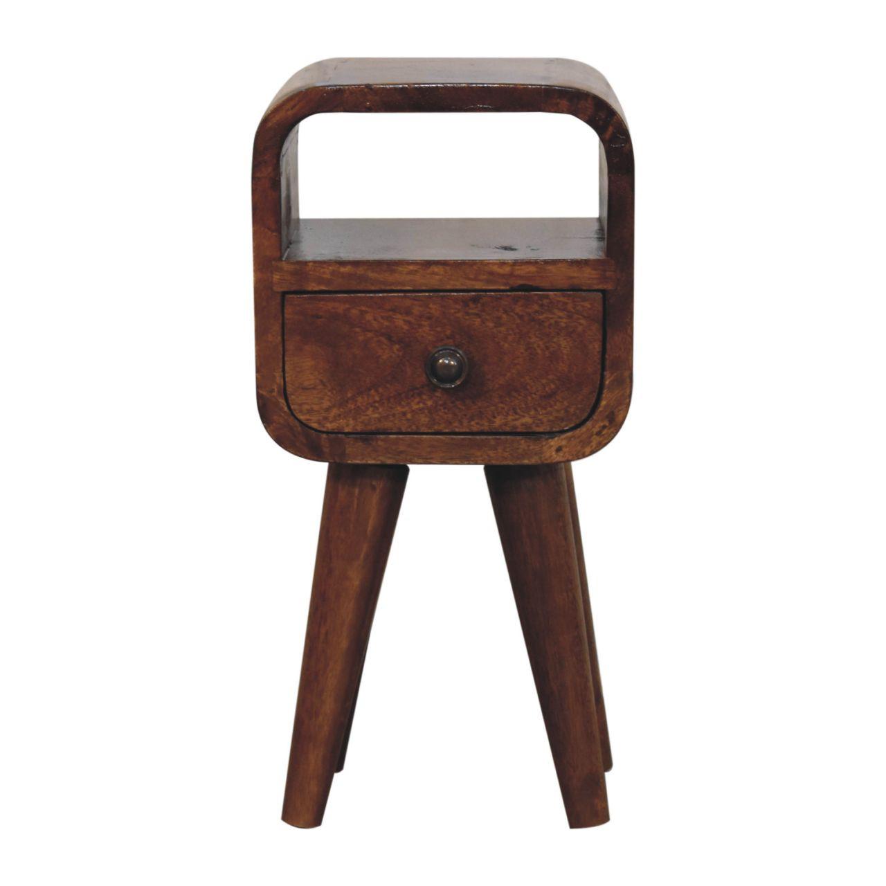 NACHTTISCH Extra Mini Curve mit Offenem Slot, 1 Schublade, Braun - Messingfarben/Braun, Mangoholz/Holz (20/40/20cm) - Artisan Furniture