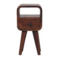 NACHTTISCH Extra Mini Curve mit Offenem Slot, 1 Schublade, Braun - Messingfarben/Braun, Mangoholz/Holz (20/40/20cm) - Artisan Furniture