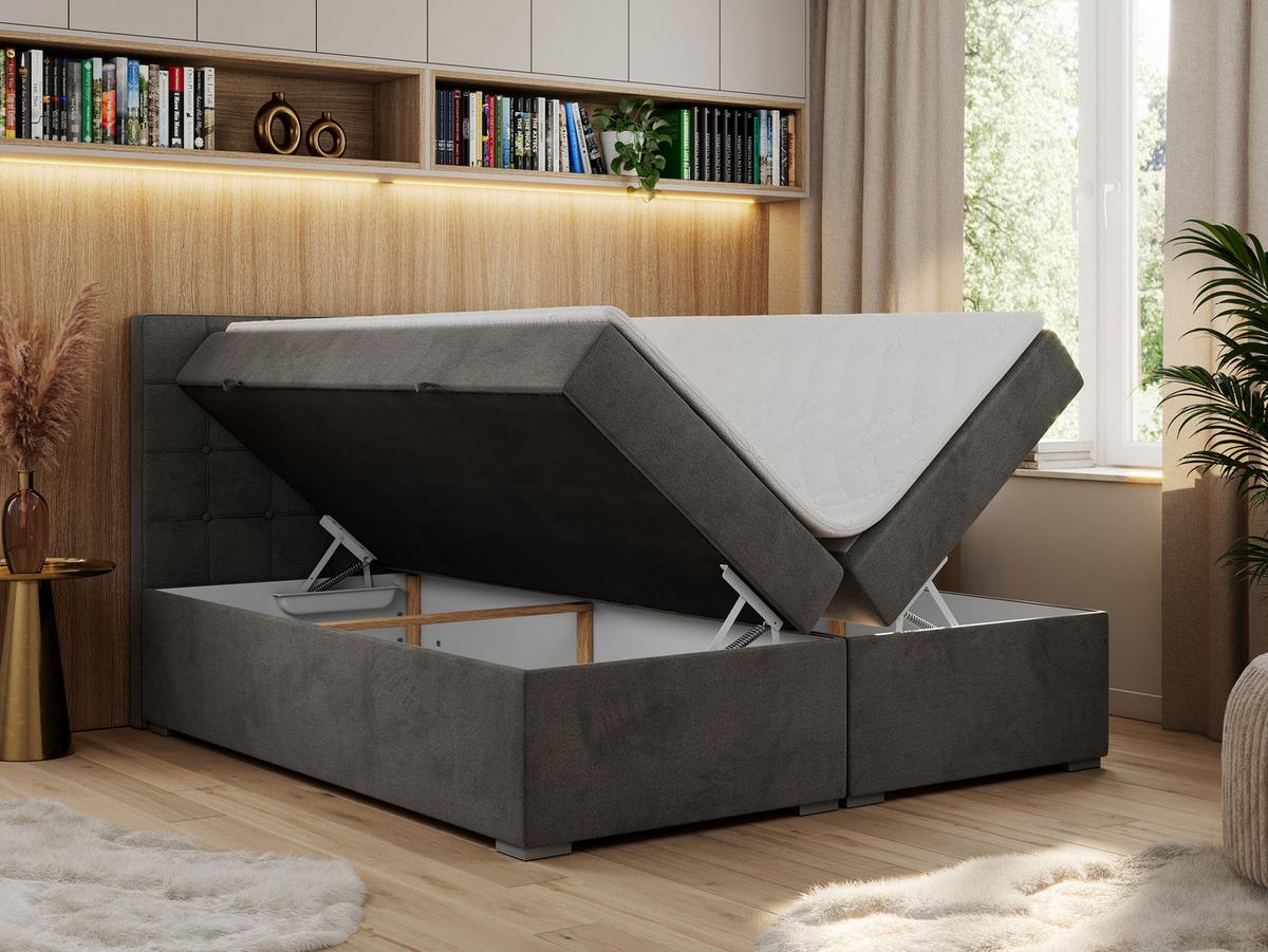 BOXBETT CARMEN 180/200 Dunkelgrau Velvet - H4 - Dunkelgrau, Holz/Textil (180/200cm) - MKS