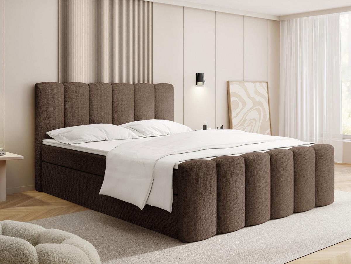 BOXBETT Serenity mit Bettkasten, Braun Chenille 140x200 cm – inkl. H4 Taschenfederkern Matratze & Foam Topper - Schwarz/Braun, Holz/Holzwerkstoff (140/200cm) - WFL GROUP