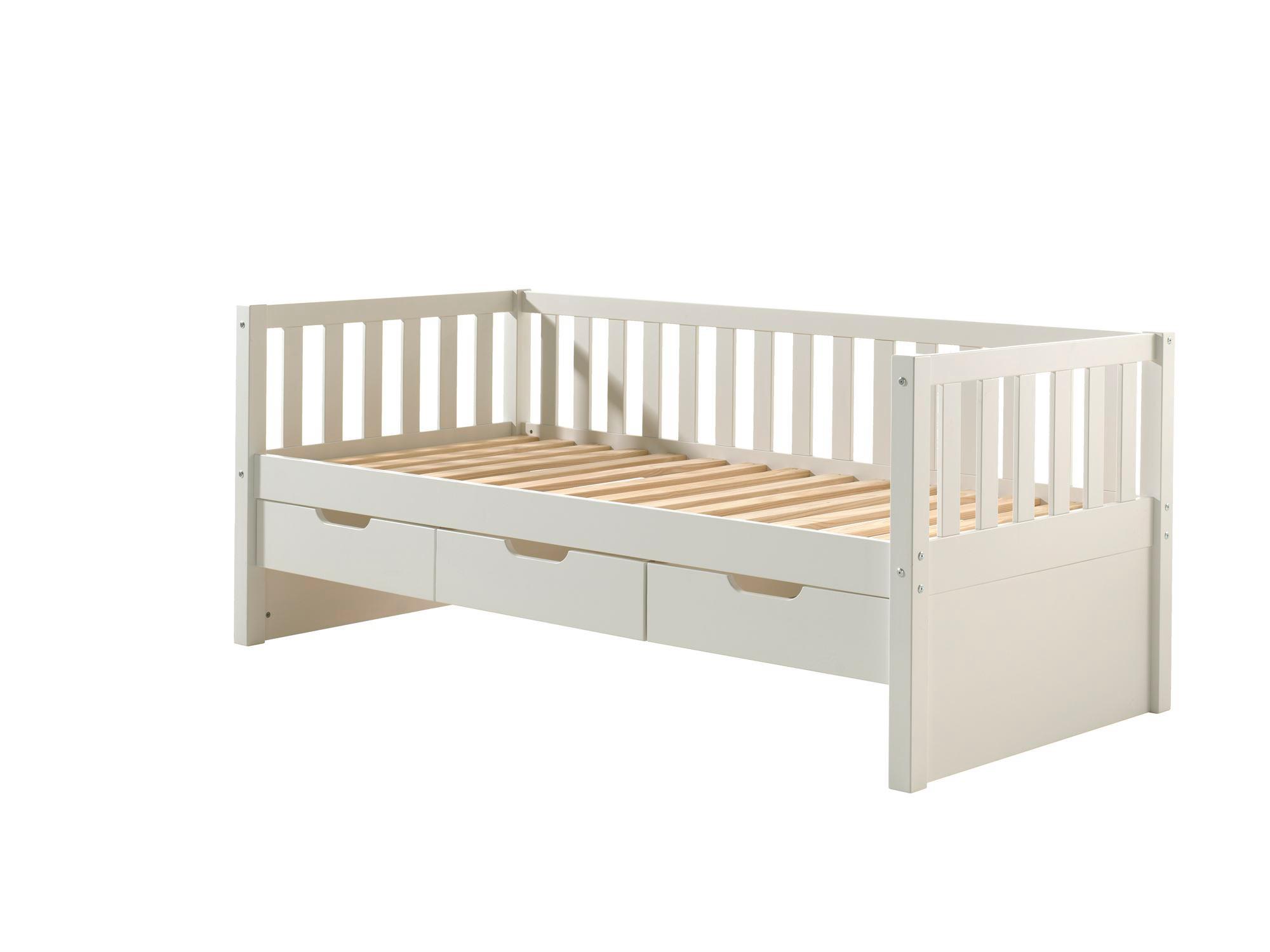 KOJENBETT mit Schubladen Karena 211x86x98 aus Massivholz in Weiß - Weiß, Holz (90/200cm) - 58aufmkessel