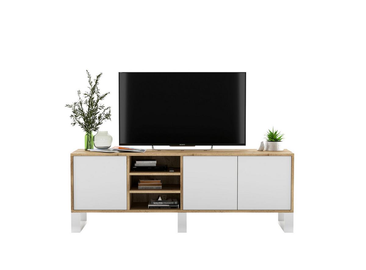 TV-LOWBOARD Apollo Eiche wotan Weiß Matt mit Metallbeinen 150/53/35 cm - Weiß, Holzwerkstoff/Metall (150/53/35cm) - Meble Lindner