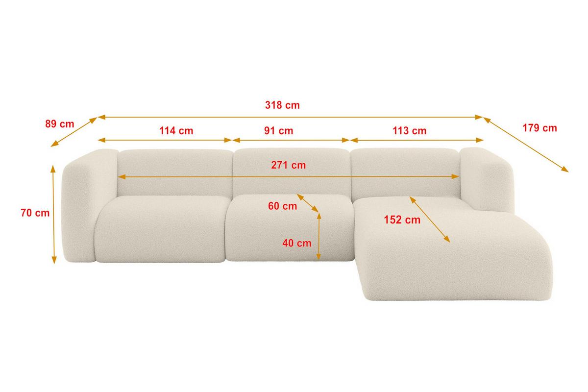ECKSOFA Ottomane Rechts MIRA-L2 318x179x89 Beige Bouclé - Kaschmir/Beige, Holzwerkstoff/Kunststoff (318/179cm) - ALTDECOR