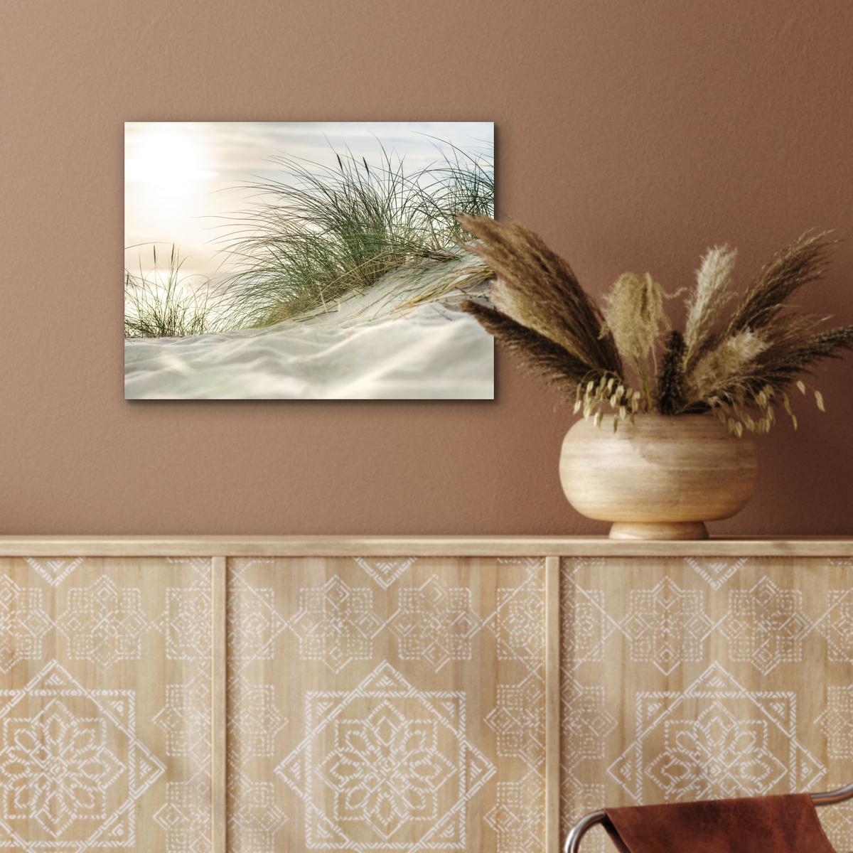 METALLBILD Dünen mit Strandhafer in der Sonne des Nationalparks Schleswig-Holsteinisches Wattenmeer 40x30 cm - Creme, Metall (40/30cm) - MuchoWow