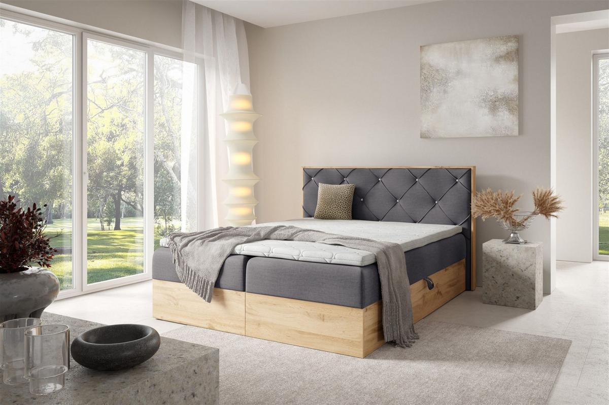 BOXBETT Helios - Grau, Holzwerkstoff/Textil (160/200cm) - Fun Möbel