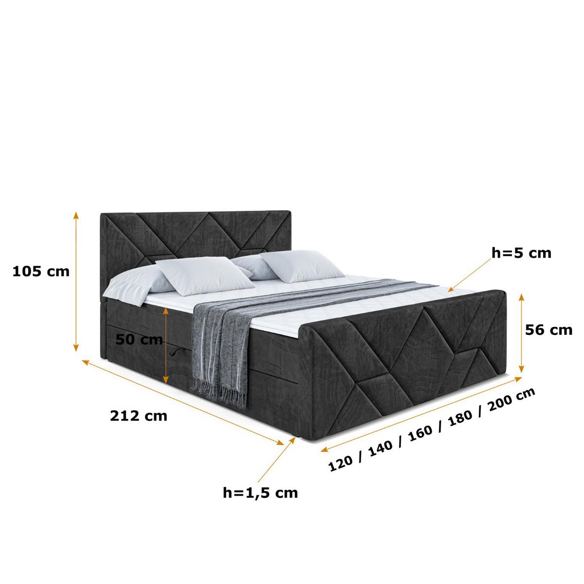 BOXBETT BARWA-Z - 140x200 cm - H3 - Schwarz - Schwarz, Holzwerkstoff (140/200cm) - ALTDECOR