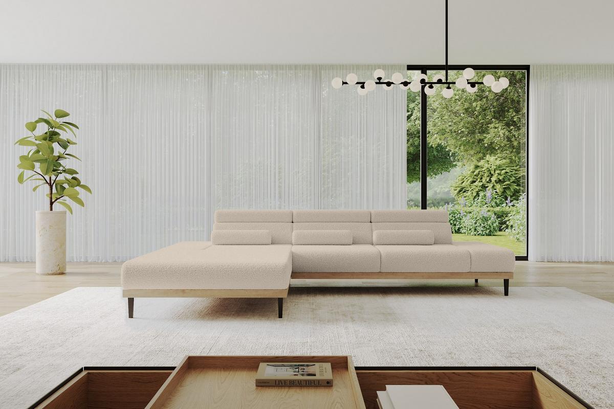ELEKTRISCHES ECKSOFA Links MONA 316x205x85 Dunkelbeige Bouclé - Cappuccino, Holzwerkstoff/Textil (316/205cm) - ALTDECOR