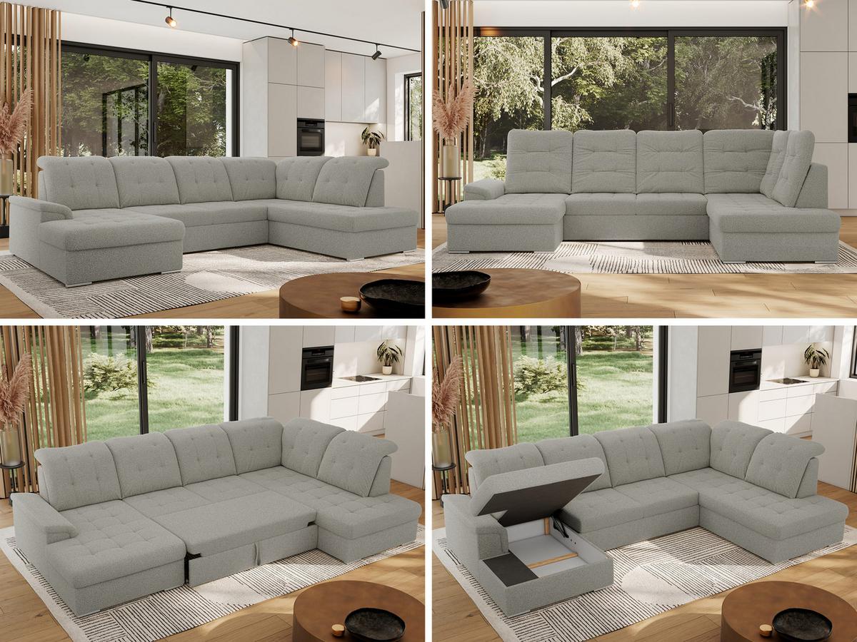 WOHNLANDSCHAFT MADRITO U - Hellgrau Boucle - Rechts - Silberfarben/Hellgrau, Textil/Metall (323/89/204cm) - MKS