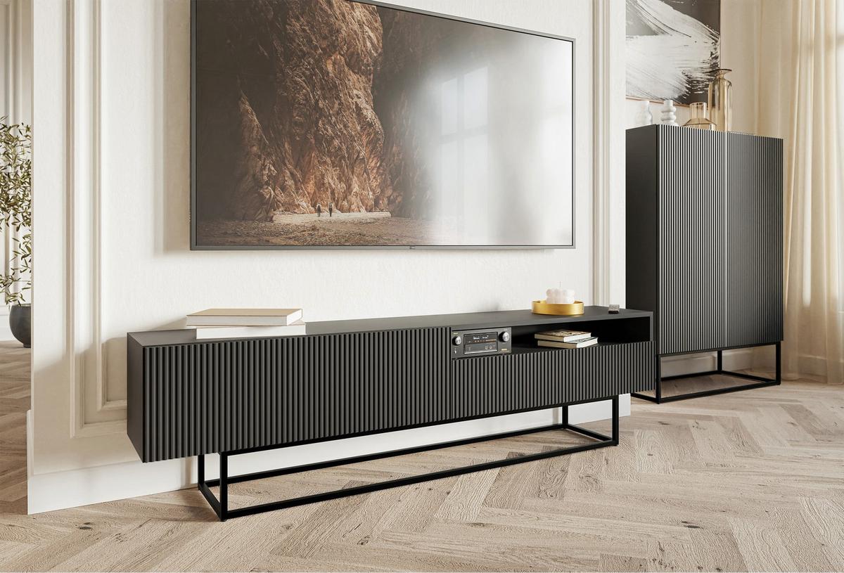 TV-SCHRANK Veldio Schwarz mit offenem Fach 175 cm - Schwarz, Holzwerkstoff/Metall (175/46.5/31.6cm) - Selsey