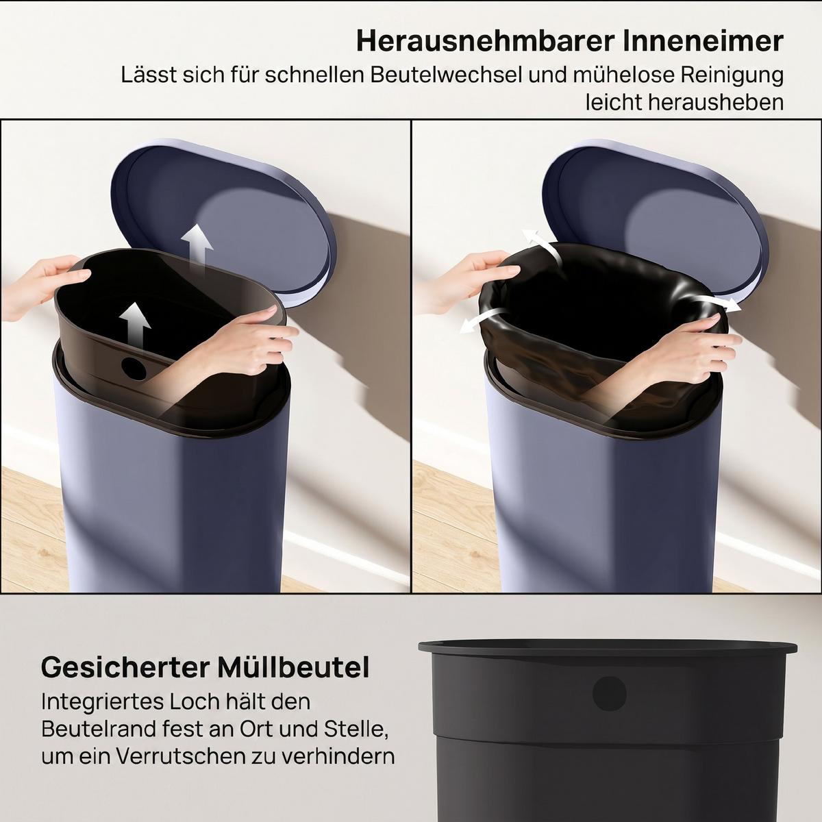 MÜLLEIMER Metall Kunststoff Grau - Grau, Metall (31/61/36.5cm) - HOMCOM