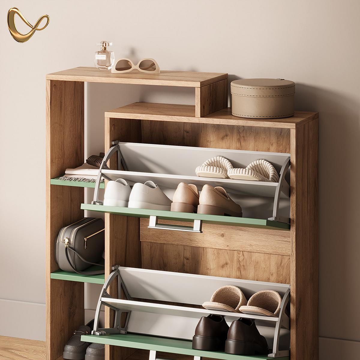 SCHUHKIPPER Ortello Goldkraft Eiche/Grün 80 x 90 cm - Honigeiche/Grün, Holzwerkstoff (80/90/24.2cm) - Livinity®