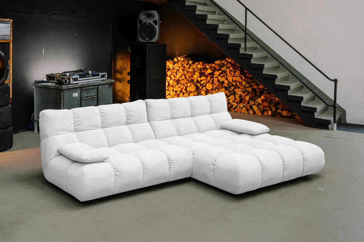 ECKSOFA VIVIEN Weiß Cord - Schwarz/Weiß, Kunststoff/Textil (290/178cm) - KAWOLA