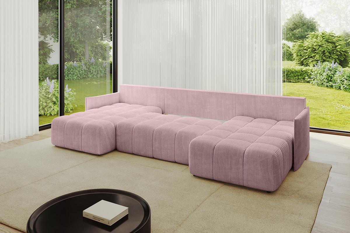 WOHNLANDSCHAFT LONLI-U 355x189x68 Rosa Cord - Rosa, Holzwerkstoff/Kunststoff (355/68/189cm) - ALTDECOR