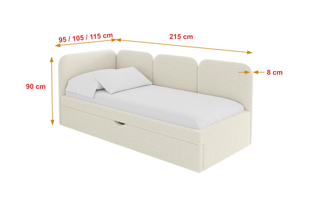 EINZELLBETT Jugendbett mit Bettkasten, Rechts - ALVY 100x200 Beige - Perlmutt, Holzwerkstoff/Textil (100/200cm) - ALTDECOR