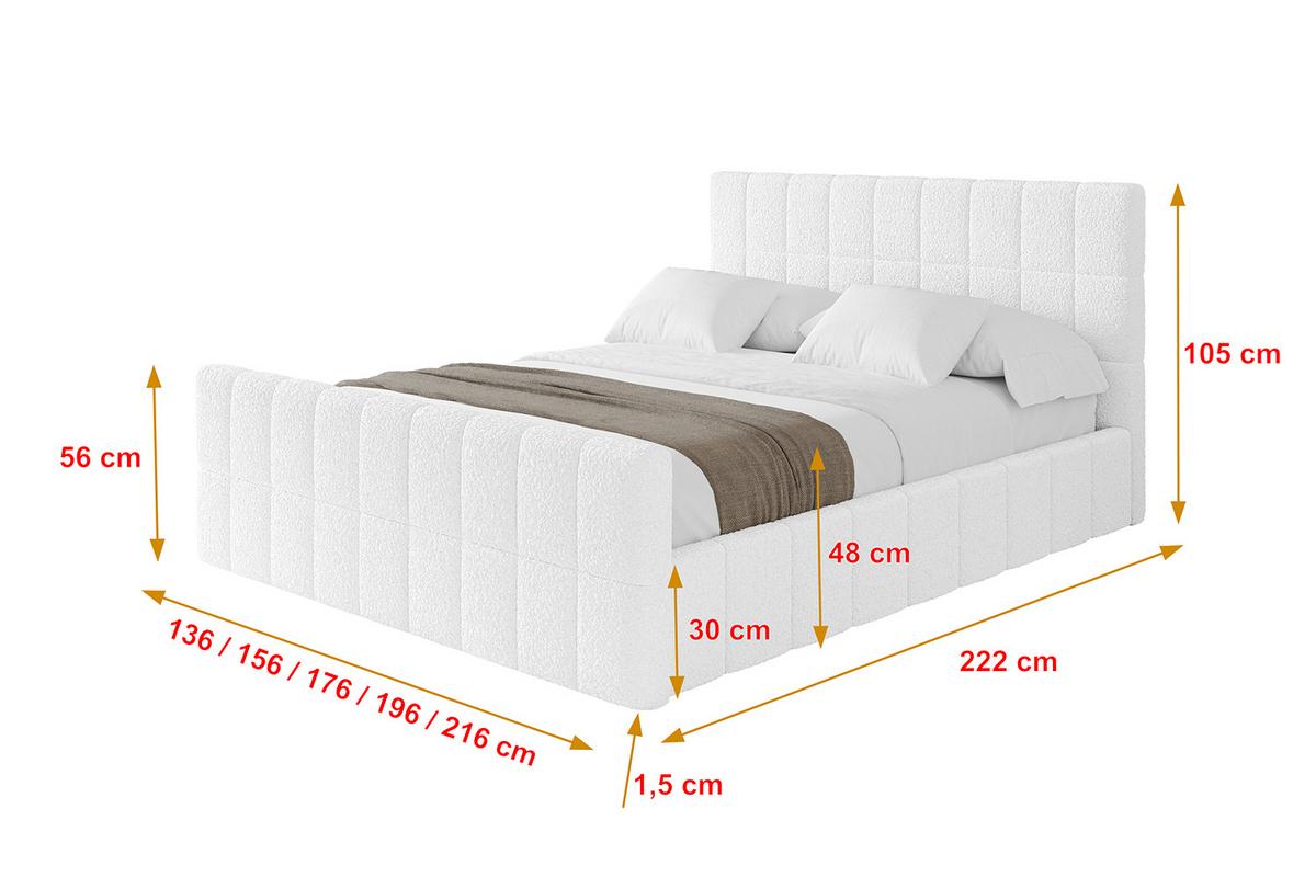 POLSTERBETT mit Bettkasten, Fußteil und Lattenrost, Boxbett mit Matratze H3/H4 - AMEA-Z 180x200 Weiß - Weiß, Holzwerkstoff/Textil (180/200cm) - ALTDECOR