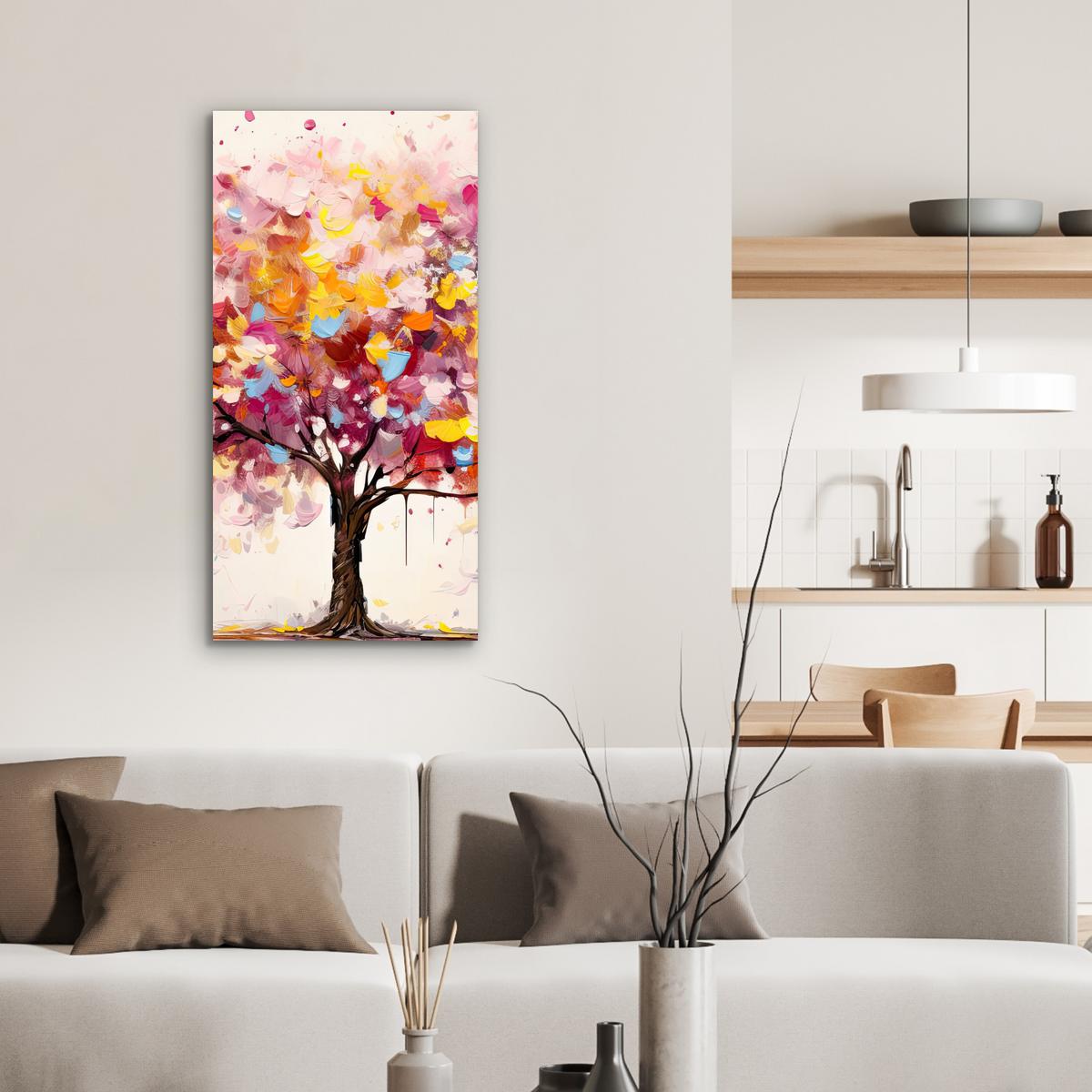 METALLBILD Aquarell - Baum - Kunst - Abstrakt 40x80 cm - Multicolor, Metall (40/80cm) - MuchoWow