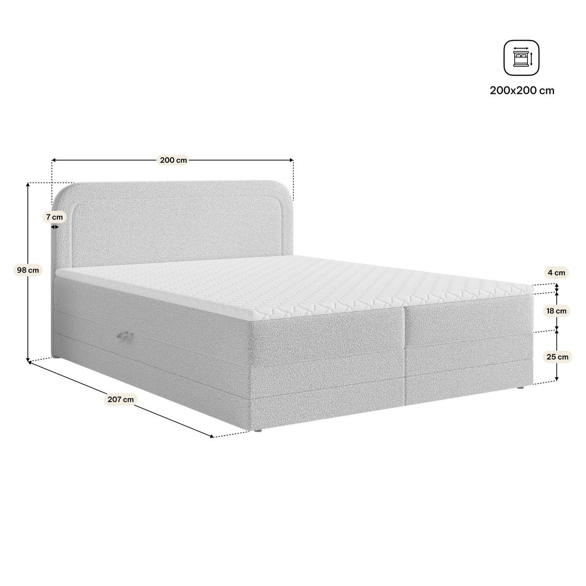 BOXBETT ARMEL 200x200 cm mit Matratze und Topper, H2+H3 - Rosa - Rosa, Holz (200/200cm) - MASSENO