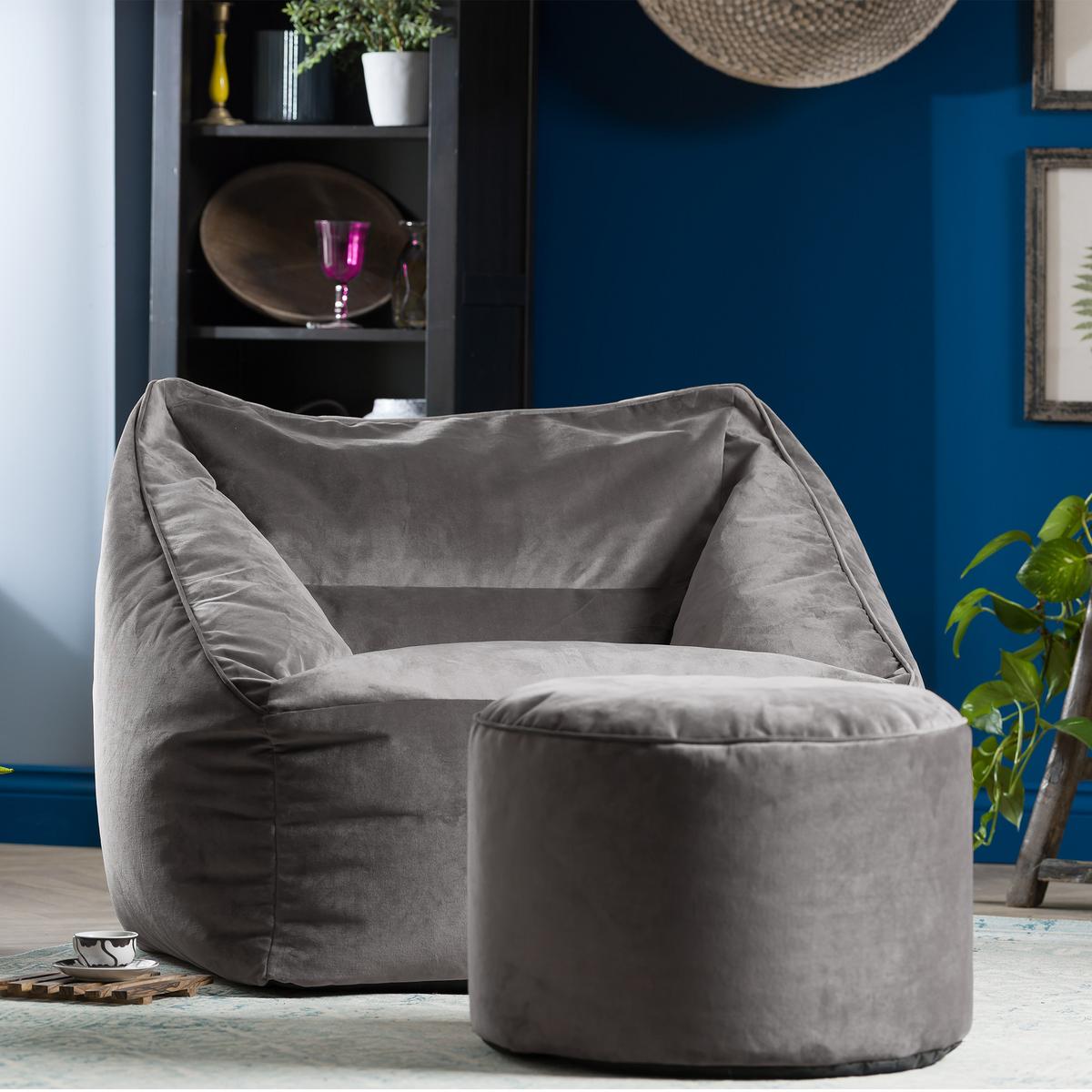 SITZSACK Milano Samt Sessel mit Fußhocker - Anthrazit, Textil (70/65/70cm) - icon
