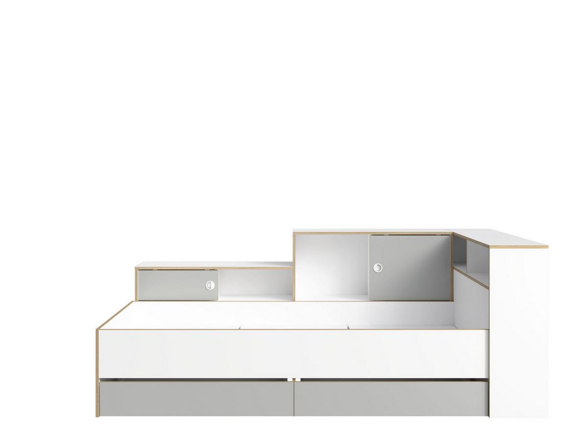 BETT 90 x 200 Weiß, Grau 231/89/126 - Weiß/Grau, Holzwerkstoff - RAUMHIRSCH FURNITURE