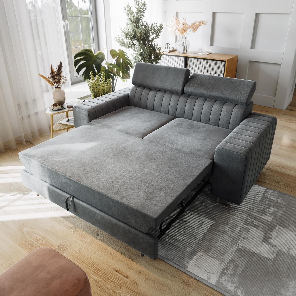 BETTSOFA SOLAN Grau Velours-Stoff mit Schlaffunktion - Grau, Holz/Textil (194/88/90cm) - MASSENO