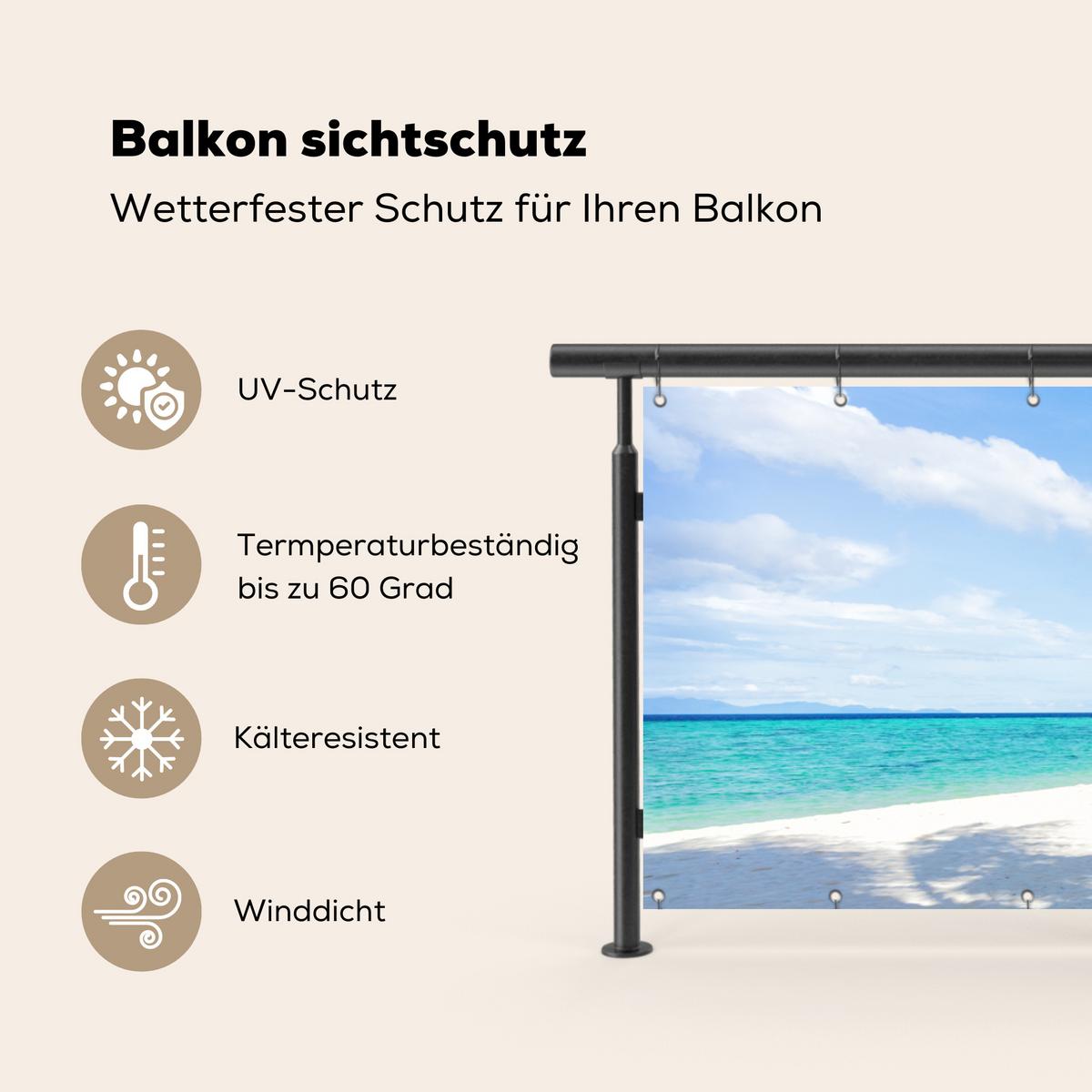 BALKON-SICHTSCHUTZ Strand - Meer - Palmen Windschutz 300x95 cm - Hellblau, Kunststoff (300/95cm) - MuchoWow