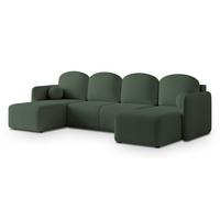 WOHNLANDSCHAFT NUBERO Grün Boucle-Stoff mit Schlaffunktion - Grün, Holz (285/85/143cm) - MASSENO