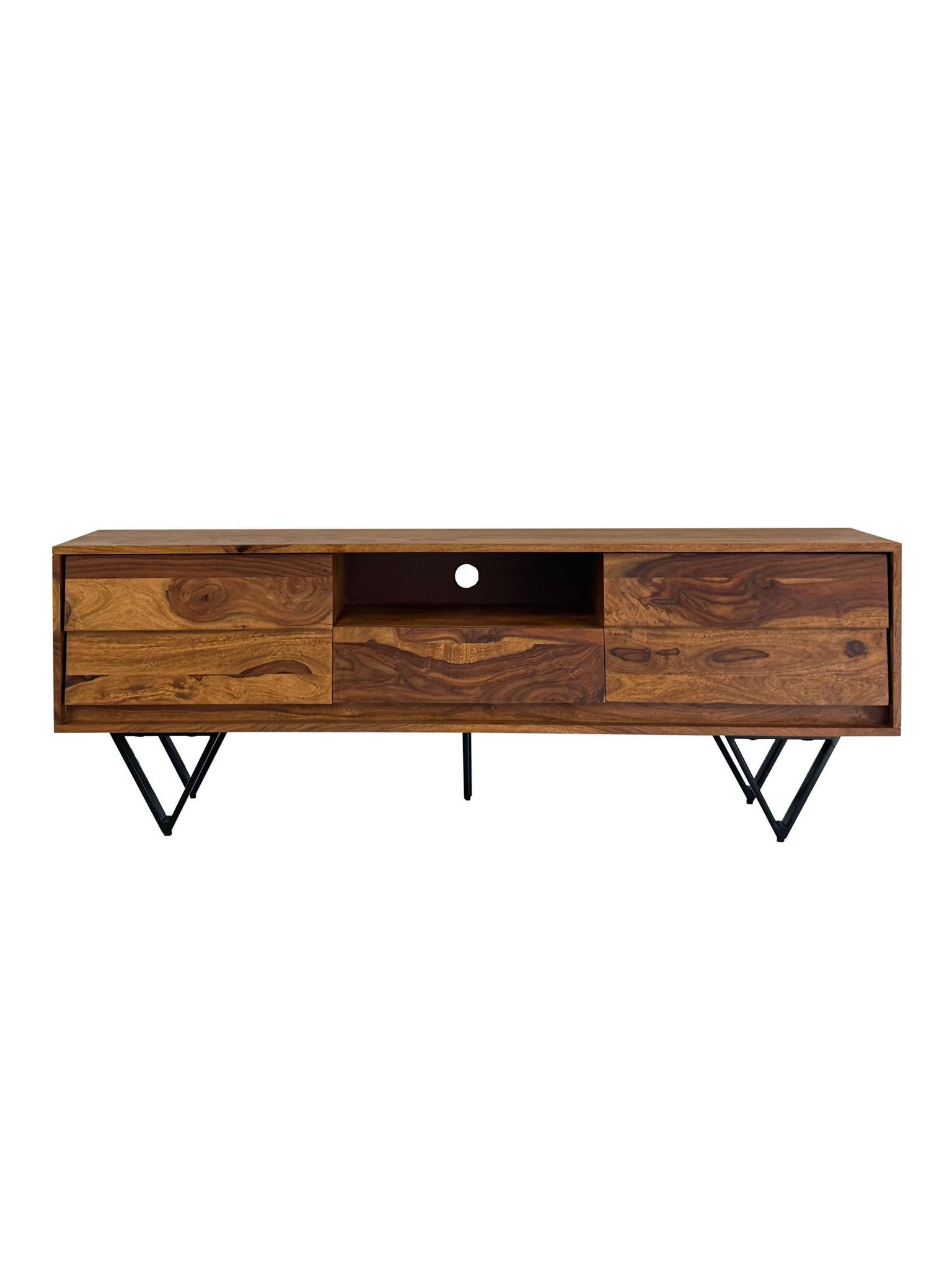 LOWBOARD AREZZO, Dunkles Massivholz, mit Stauraum, 160 x 35 x 56 cm - Schwarz/Braun, Holz/Metall (160/56/35cm) - KADIMA DESIGN