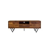 LOWBOARD AREZZO, Dunkles Massivholz, mit Stauraum, 160 x 35 x 56 cm - Schwarz/Braun, Holz/Metall (160/56/35cm) - KADIMA DESIGN