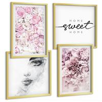 BILDER SET 4er Set - 50x50 cm & 40x60 cm Goldrahmen - Pfingstrosenporträt einer Frau für Zuhause - Goldfarben, Kunststoff (50/50cm) - TULUP