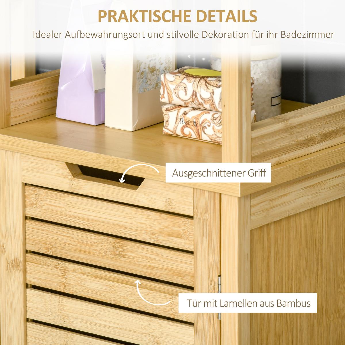HOCHSCHRANK mit 3 offenen Fächer und 1 Schrank, kleine Räume, Natur - Naturfarben, Holz/Bambusholz (30/173/34cm) - Kleankin
