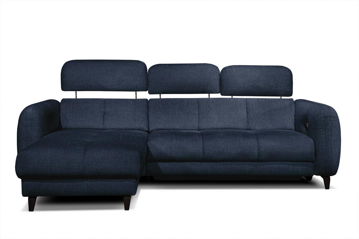 ECKSOFA SVEN 3-Sitzer, 1 Relax XL, verstellbare Kopfstützen, navy blue - Schwarz/Dunkelblau, Holzwerkstoff/Textil (256/163cm) - Wozimo